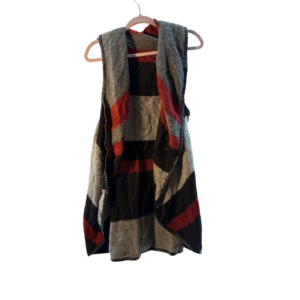 ERAAS Plaid Open Front Sleeveless Vest‎ Cardigan Hooded Shawl